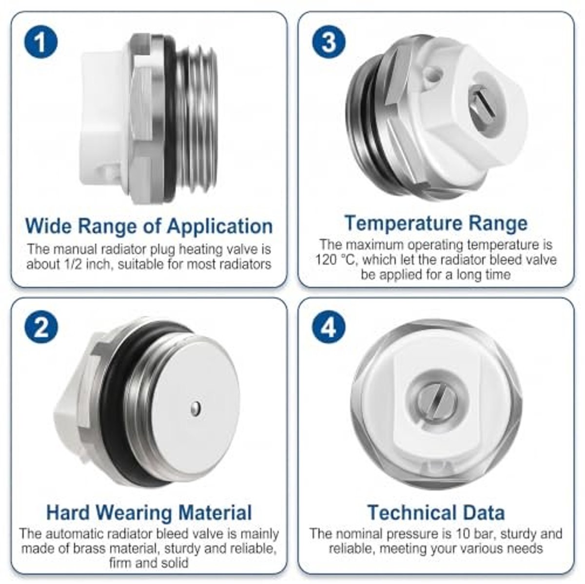 Set van 5 Radiator Ontluchtingsventielen - 1/2 inch Messing