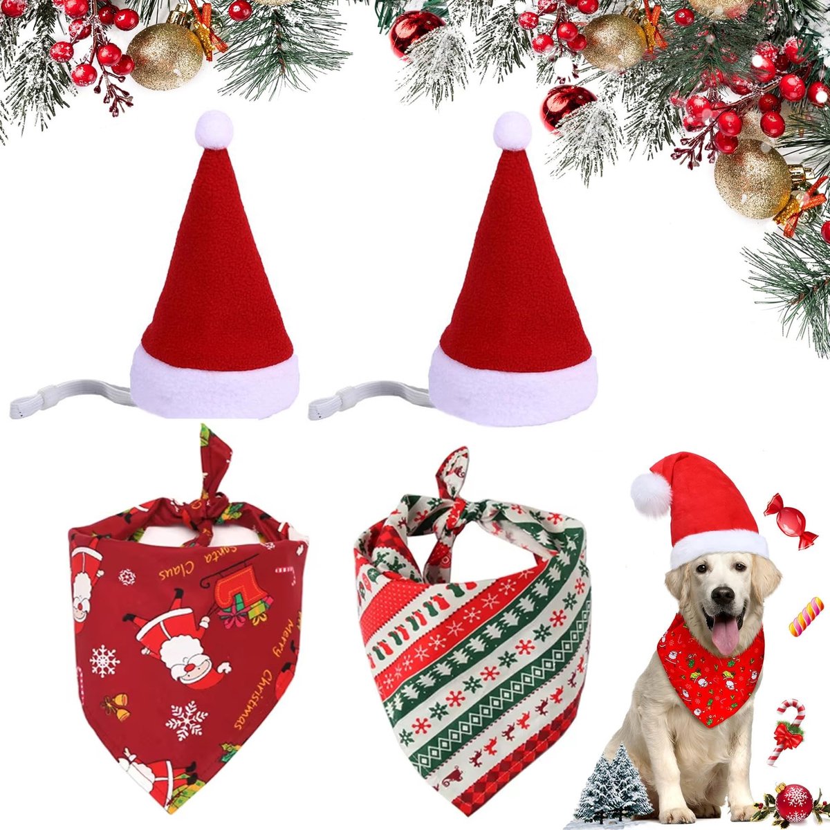 Kerstscarf voor huisdieren - 2 stuks - Multikleur