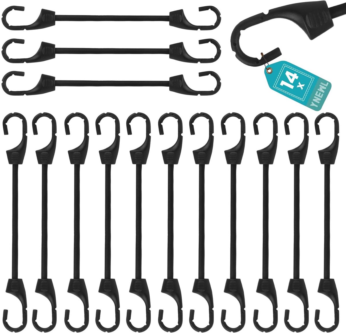 Set van 14 Stretch Rubbers met Haken - 10 cm, Waterproof