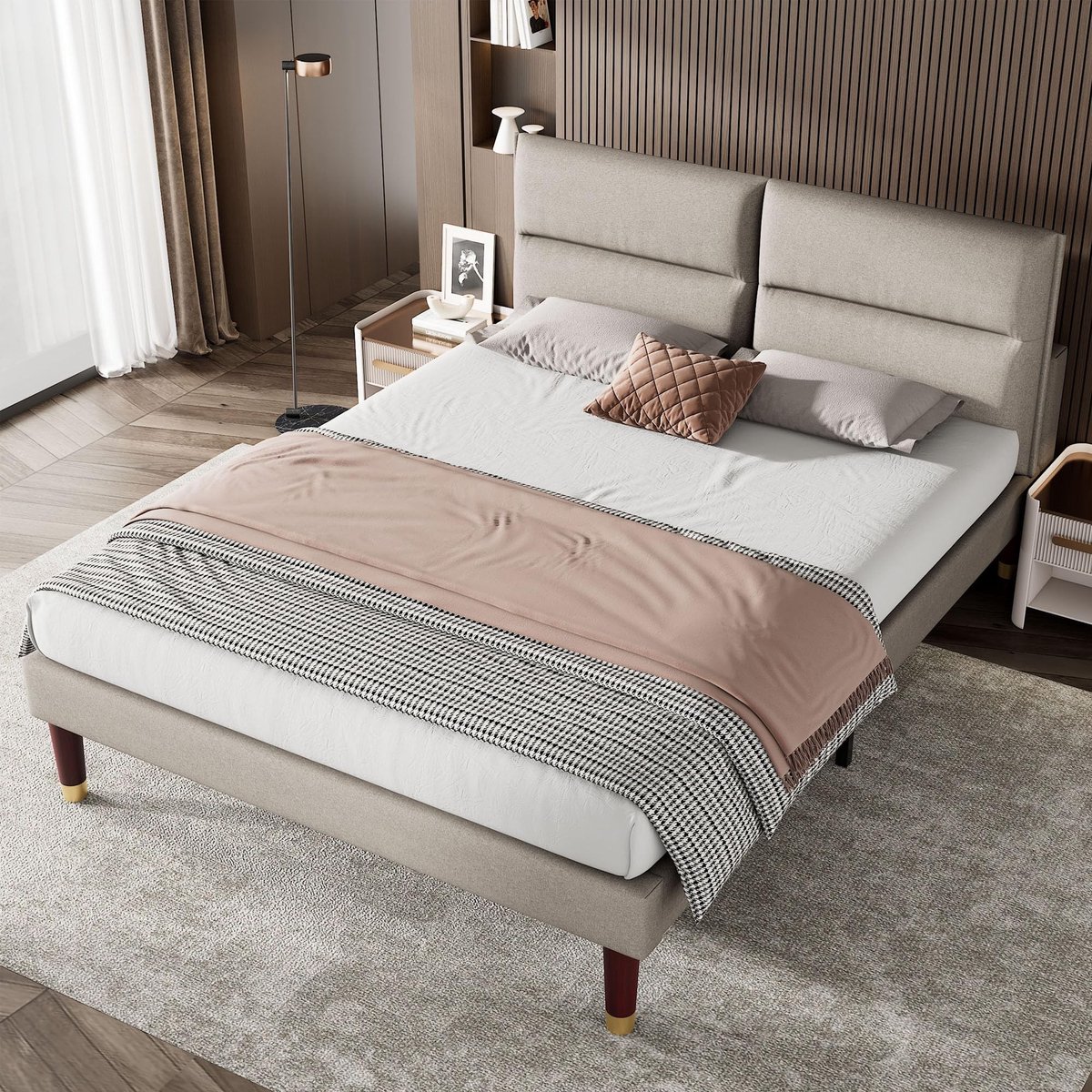 Gestoffeerd Bed - Verstelbare Hoofdeinde - Beige - 160 x 200 cm
