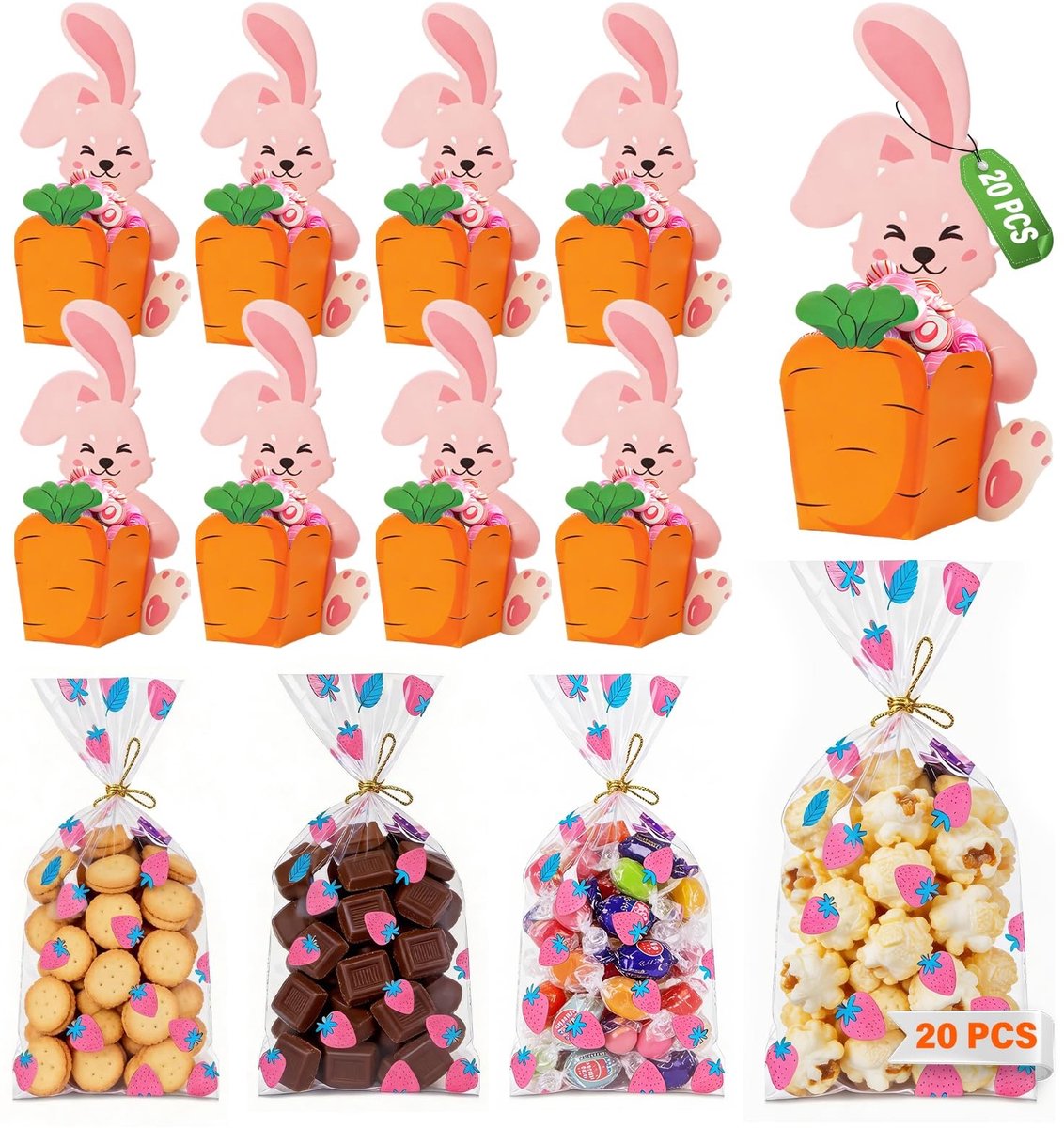 Set van 40 Paasdozen - Inclusief 20 worteldozen en 20 transparante zakken