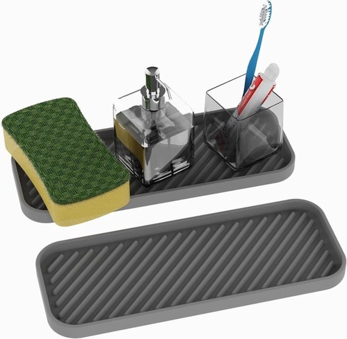 Spoelbak Organizer - Spons Houder - Keuken Opbergen - Hittebestendig Siliconen - 23 x 9 cm - Grijs