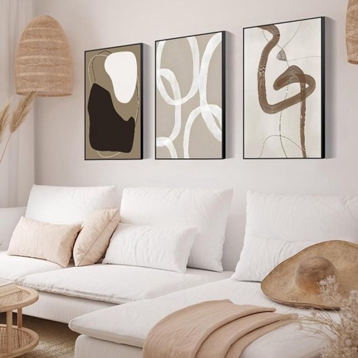Canvas Kunst Set - Wanddecoratie Prints - Woonkamer Aankleden - Abstracte Vormen - 3 x 61 x 81 cm