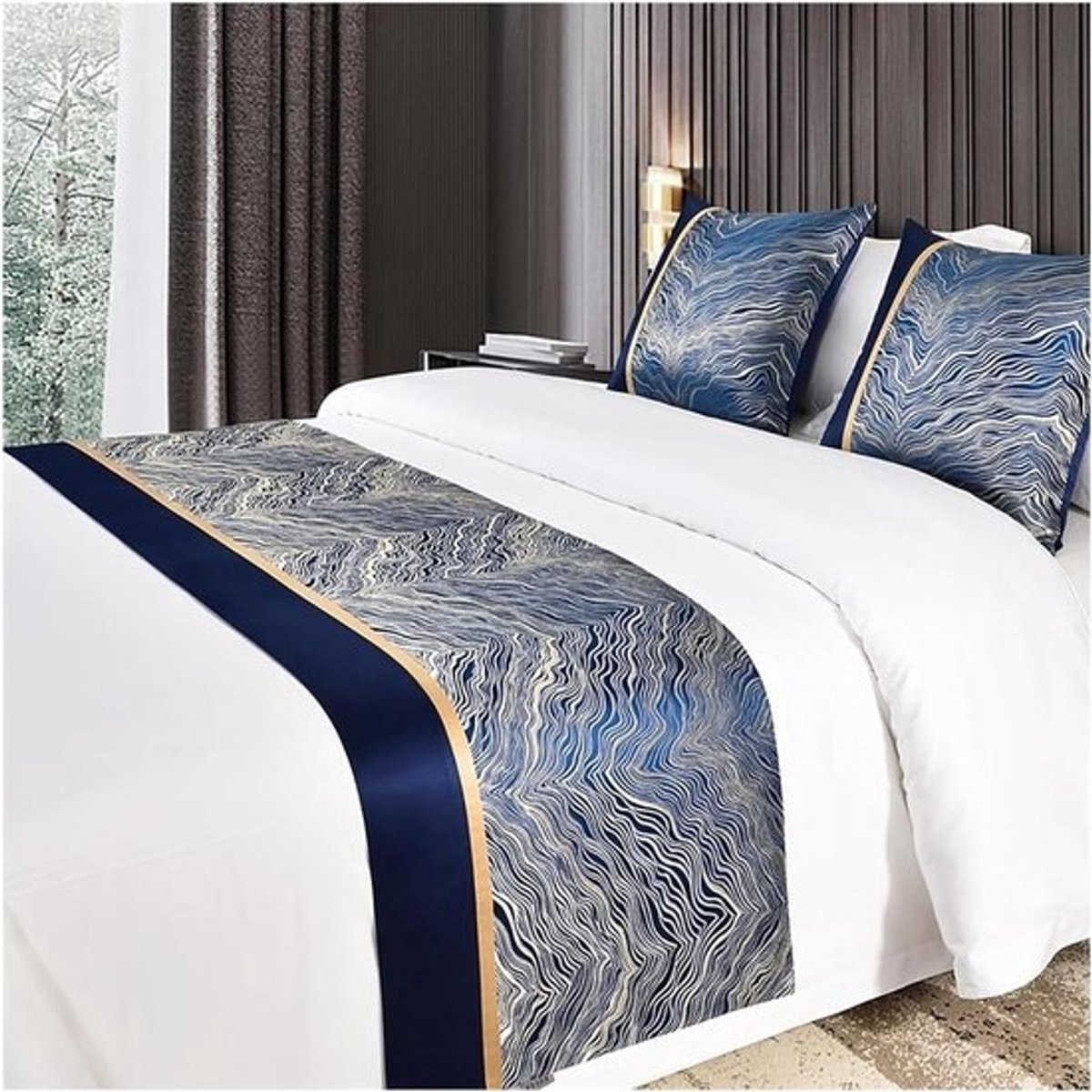 Bedsprei Jacquard - Bedloper Dekentje - Slaapkamer Decoratie - Zacht Polyester Materiaal - 50 x 240 cm - Blauw