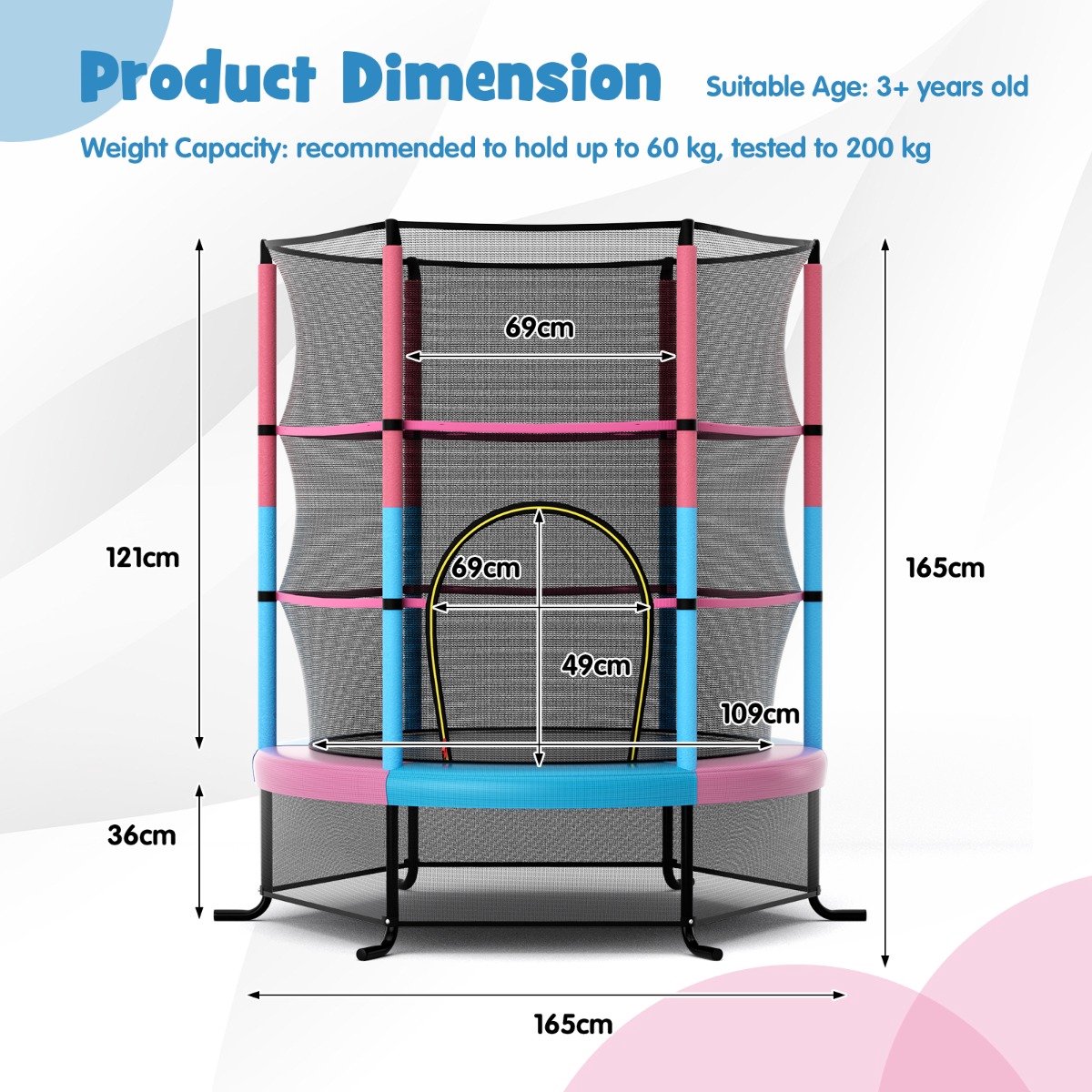 SureDeal® - Trampoline - Kindertrampoline - Veiligheidsnet Veersteunen - Stalen - Binnen - Buiten Gebruik - 165x165x165 cm - Naturel