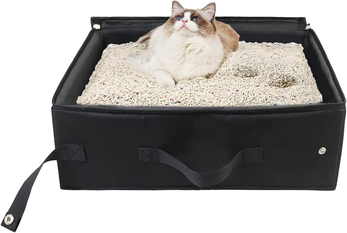 Vouwbaar katten toilet met deksel, reisafvalbak voor katten, compact en handig voor onderweg, 40 x 30 x 15 cm