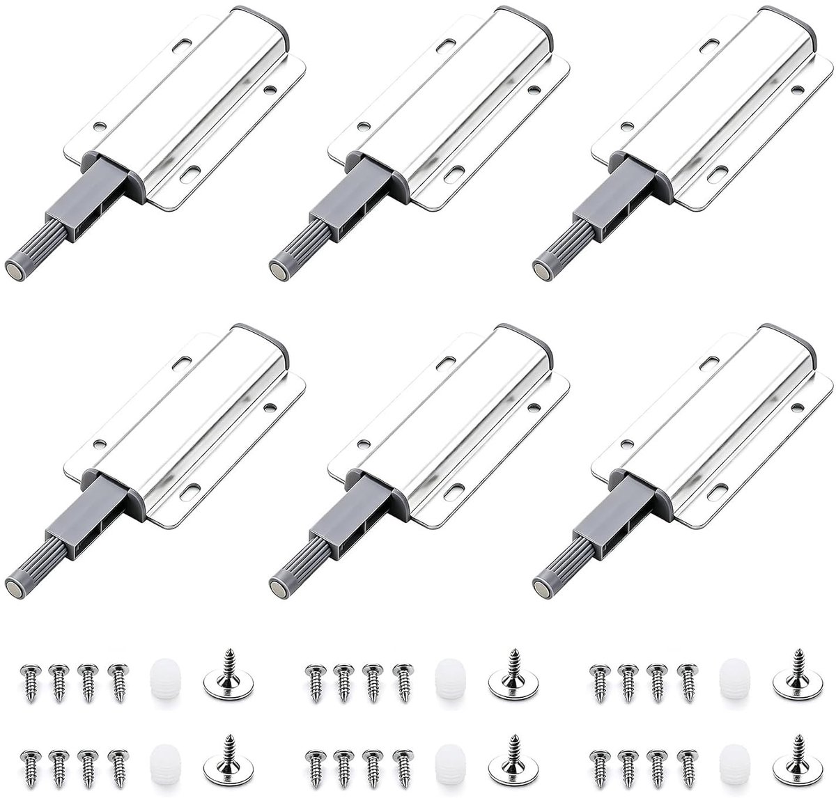 Set van 6 Magneetjes voor Keukenkastdeuren, Sluitknop voor Meubelladen, Deurmagneet met Geïntegreerde Schokdemper en Sausage Slider voor Keukenopslag