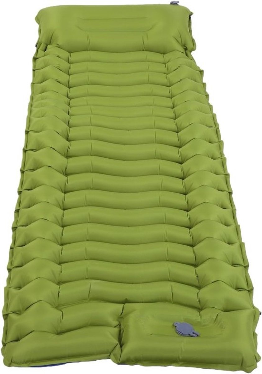 Slaapmat met kussen - Kampeer mat - Buiten slapen - Zelfopblaasbaar met voetpomp - 190x65x10cm - Groen
