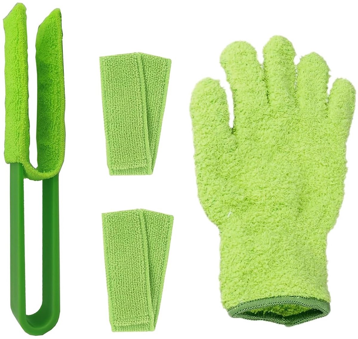 Multifunctionele Plant Reinigingsset - Wasbare Stofhandschoenen, Bladreinigingsstaaf en 2 Microvezelhoezen voor Dubbelzijdig Bladeren Stofvrij Maken, Groen
