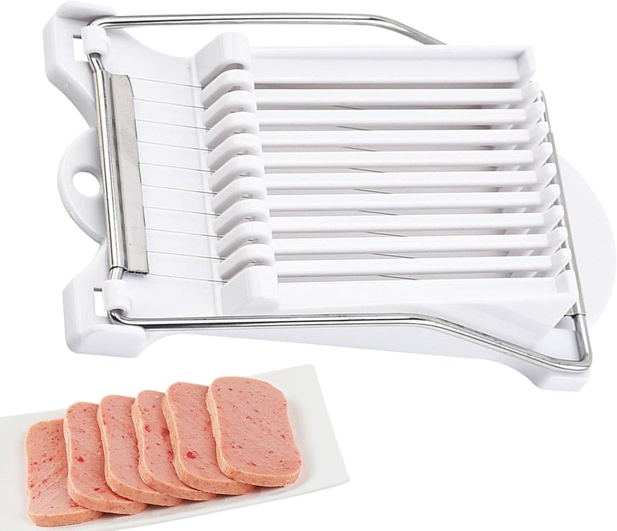 KZQ Roestvrijstalen universele snijder voor kaas en vleeswaren - Handmatige snijtool voor ham avocado en hotdogs - Gelijkmatig snijden - Wit