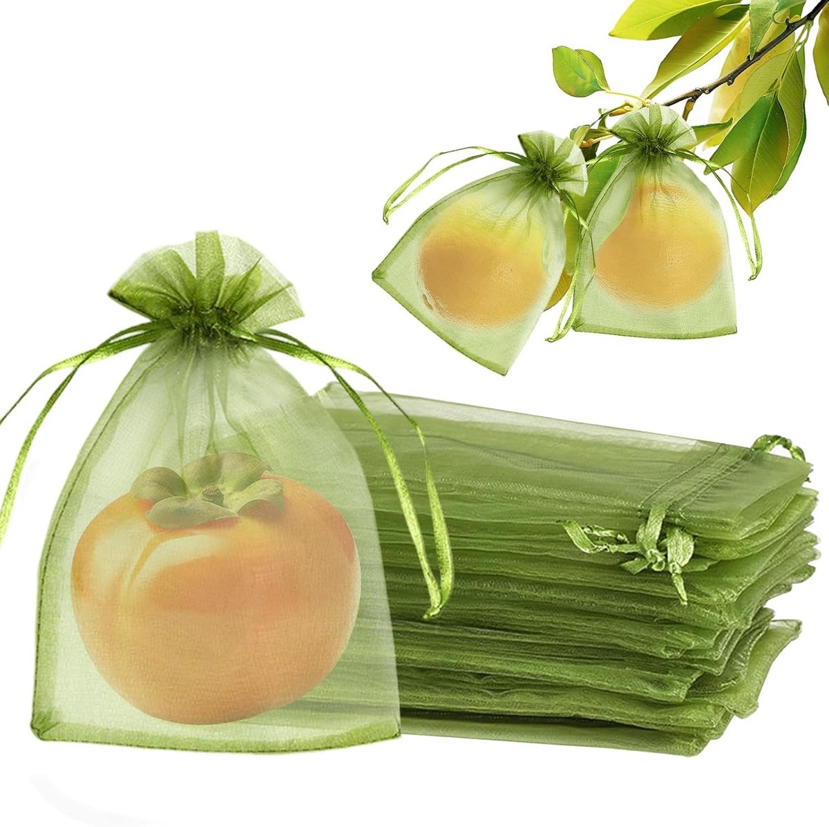 Set van 120 Beschermhoezen voor Druiven, 15 x 10 cm, Met Trekkoord, Insectenbescherming, Fruitbescherming, Organza Tassen voor Wijndruiven, Wasbestrijding