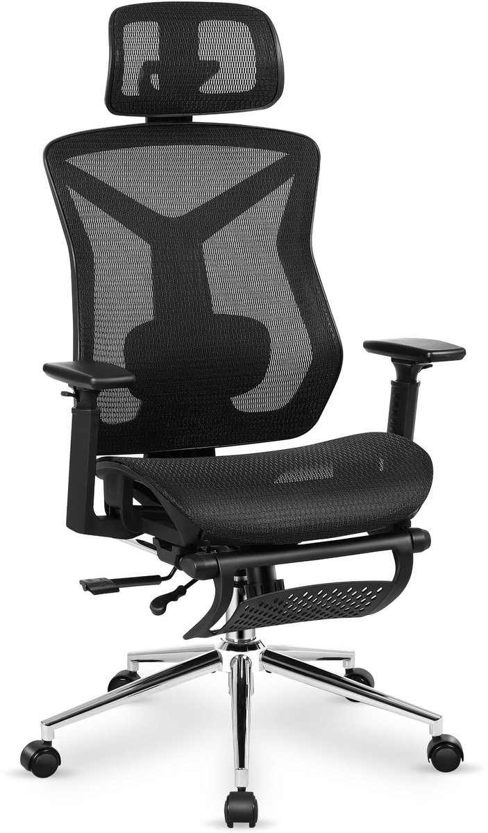 Ergonomische Bureaustoel - 3D Armsteunen en Voetensteun - Zwart