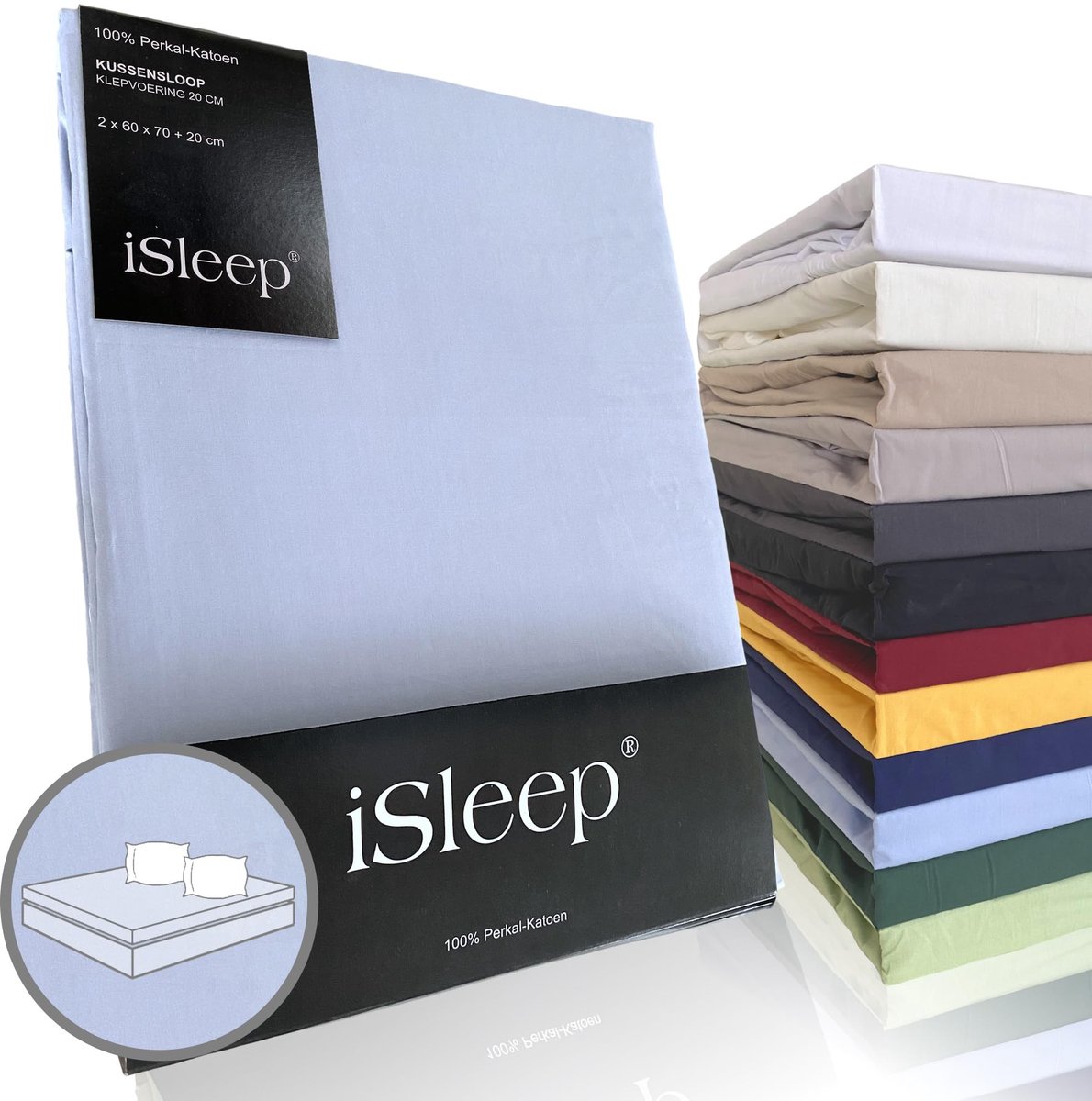 Kussensloop Set van 2 - Percale Katoen 60x70 cm - Lichtblauw