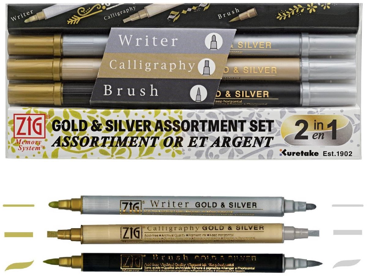 Marker Set - Gold & Silver Twin Tip - Set van 3
