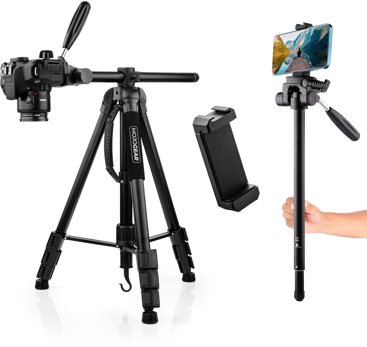 3-in-1 Tripod met Monopod en Horizontale Arm - Geschikt voor Smartphone - Zwart