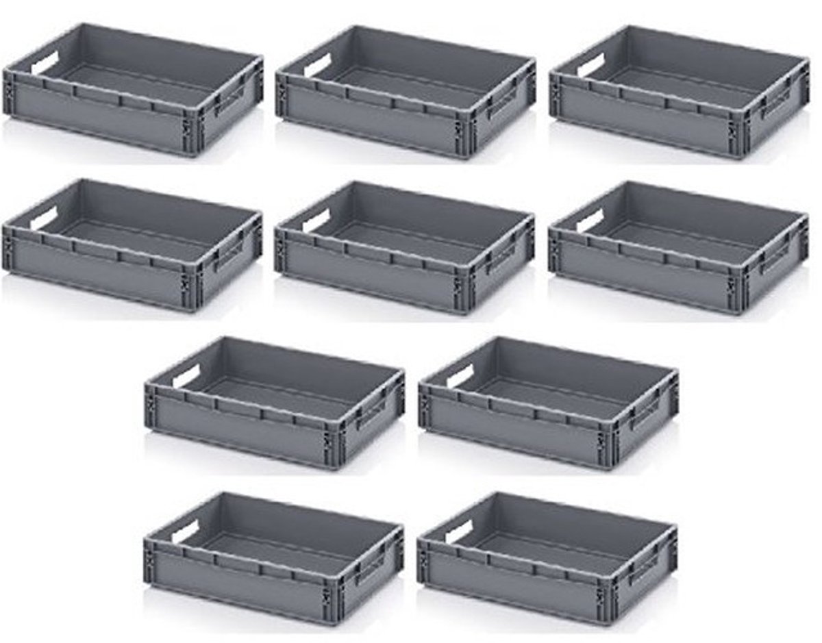 Eurocontainers Set - 10 Stuks - 60 x 40 x 12 cm - Grijs