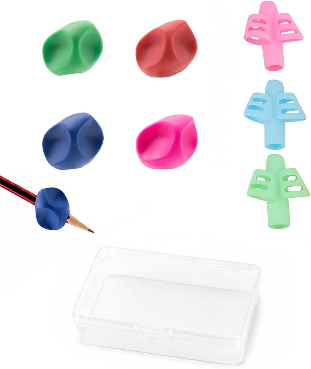 Set van 7 penhouders voor kinderen, silicone schrijfhulp met opbergtas, geschikt voor links- en rechtshandigen, vanaf 3 jaar, ergonomisch en kleurrijk