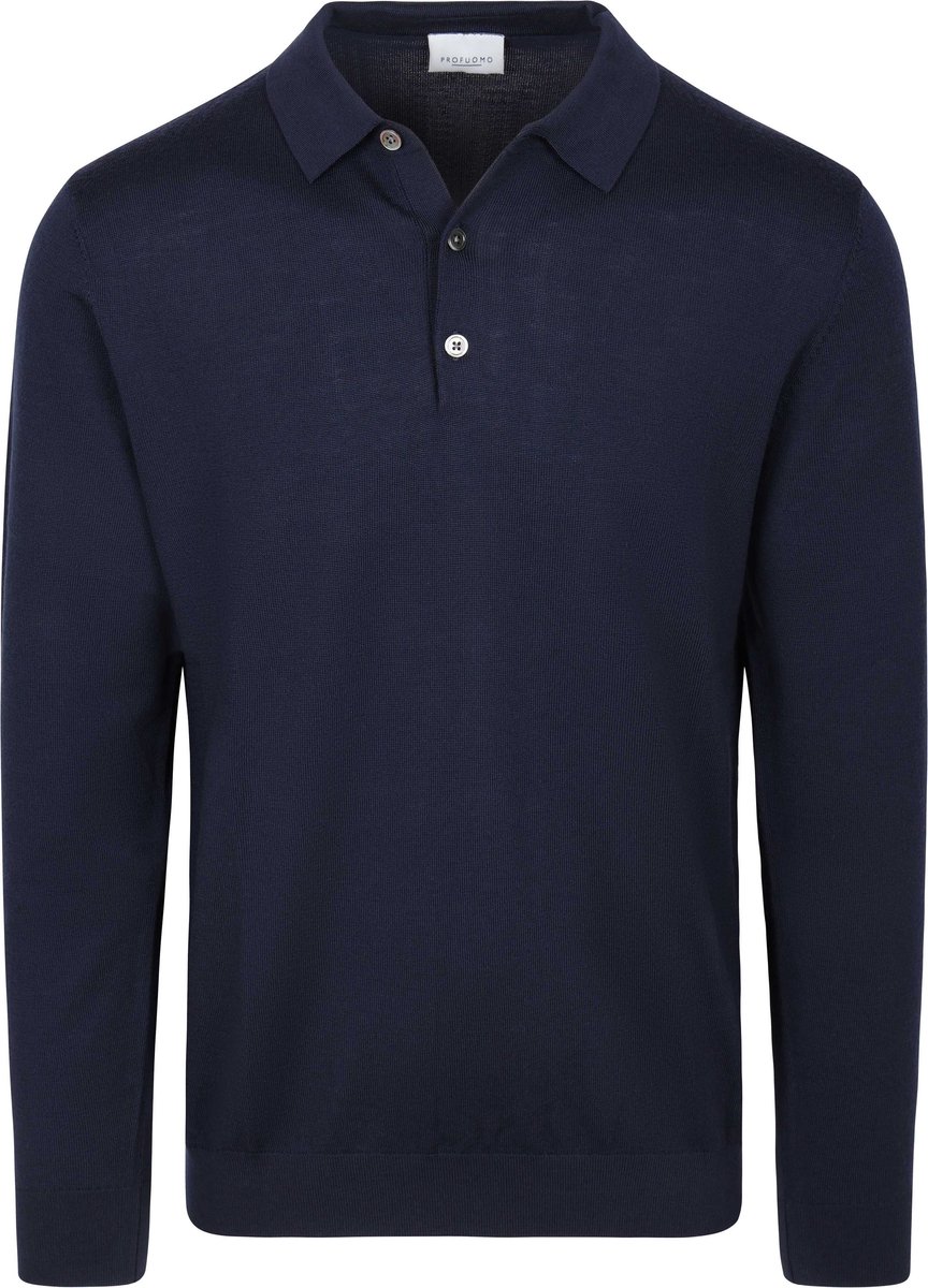 Profuomo Longsleeve Poloshirt Merinowol Navy - Maat M - Heren - Pullovers