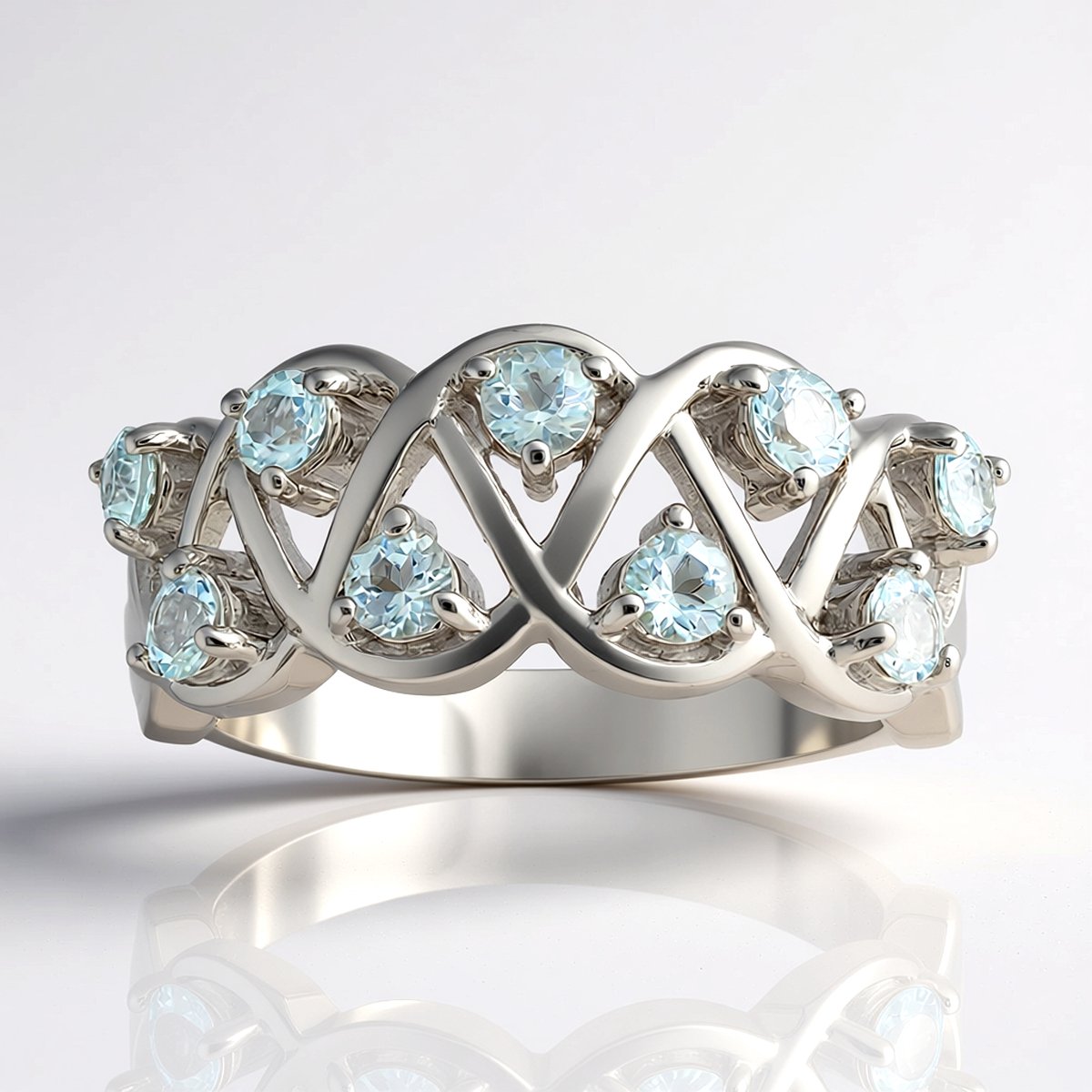 Cavill - Zilveren ring 925 Sterling Zilver - 9 Braziliaanse Amblygoniet Edelstenen 0,459 ct - Moderne Elegante Damesring met Rond Slijpsel