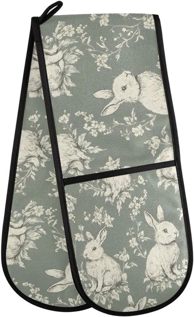 Dubbele Ovenhandschoenen - Warmteovenwanten Pannenhouder - Veilig Bakken - Extra Lange Bescherming - 89 x 18 cm - Grijs