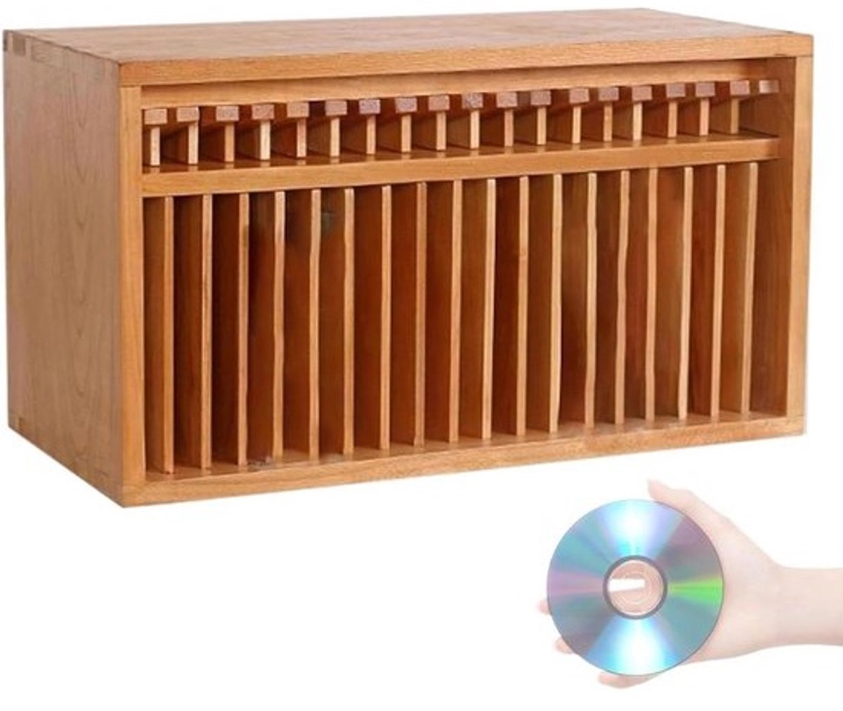 CD Opbergrek - Album Displayhouder - Muziek Organiseren - Pop-up Knop Toegang - 19 CD's - Kersenhout