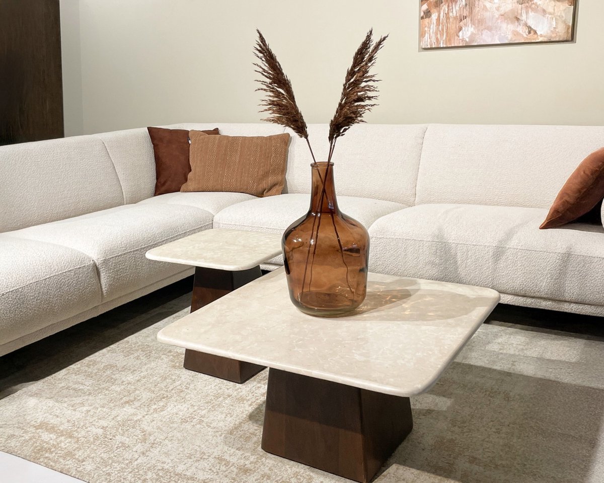 Livingfurn Salontafel Bottecino - Beige Marmer Vierkant - 45x45x50cm