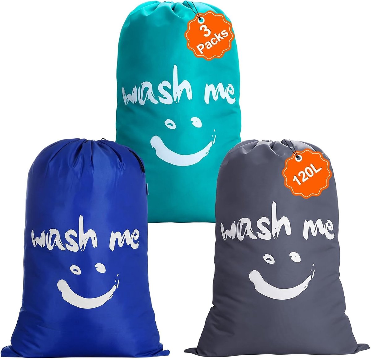 Set van 3 Waszakken, 120 L, Lichtgewicht en Draagbare Reiszak voor Camping en Reizen, Grote Capaciteit en Duurzaam Nylon in Donkergrijs, Blauw en Donkerblauw