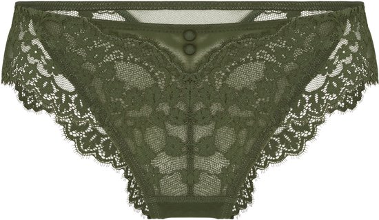 Culotte verte en dentelle avec un motif de dentelle complexe, des boutons et une bordure festonnée.