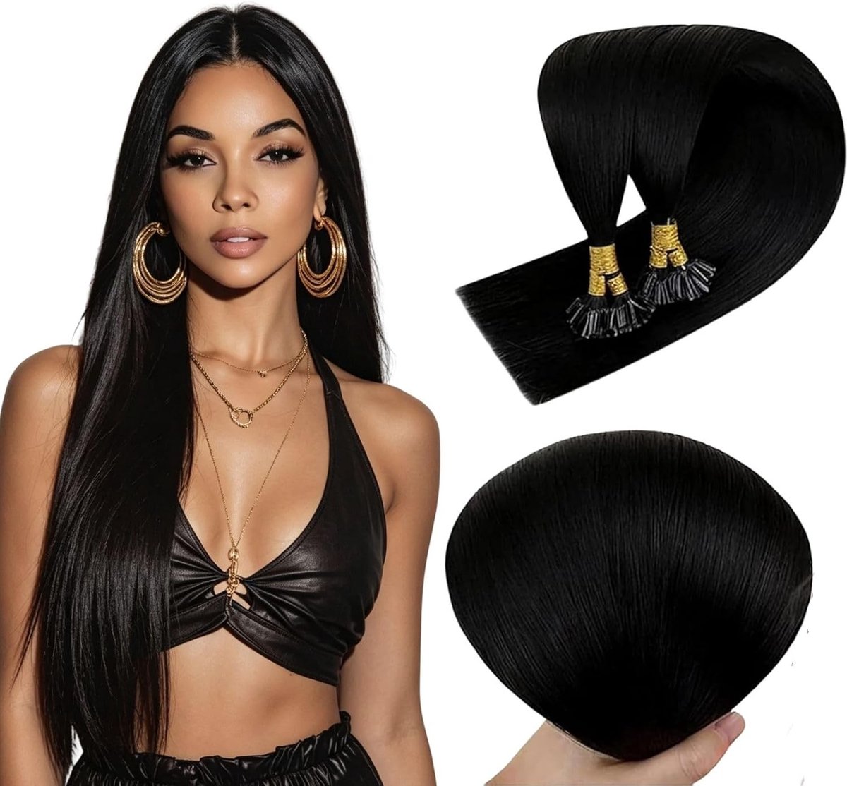 U Tip Hair Extensions 24 Inch Jet Black - Rechtstreeks Keratine Nagel Haarverlengingen, 50 Strengen van 50g voor Volumineus en Natuurlijk Haar
