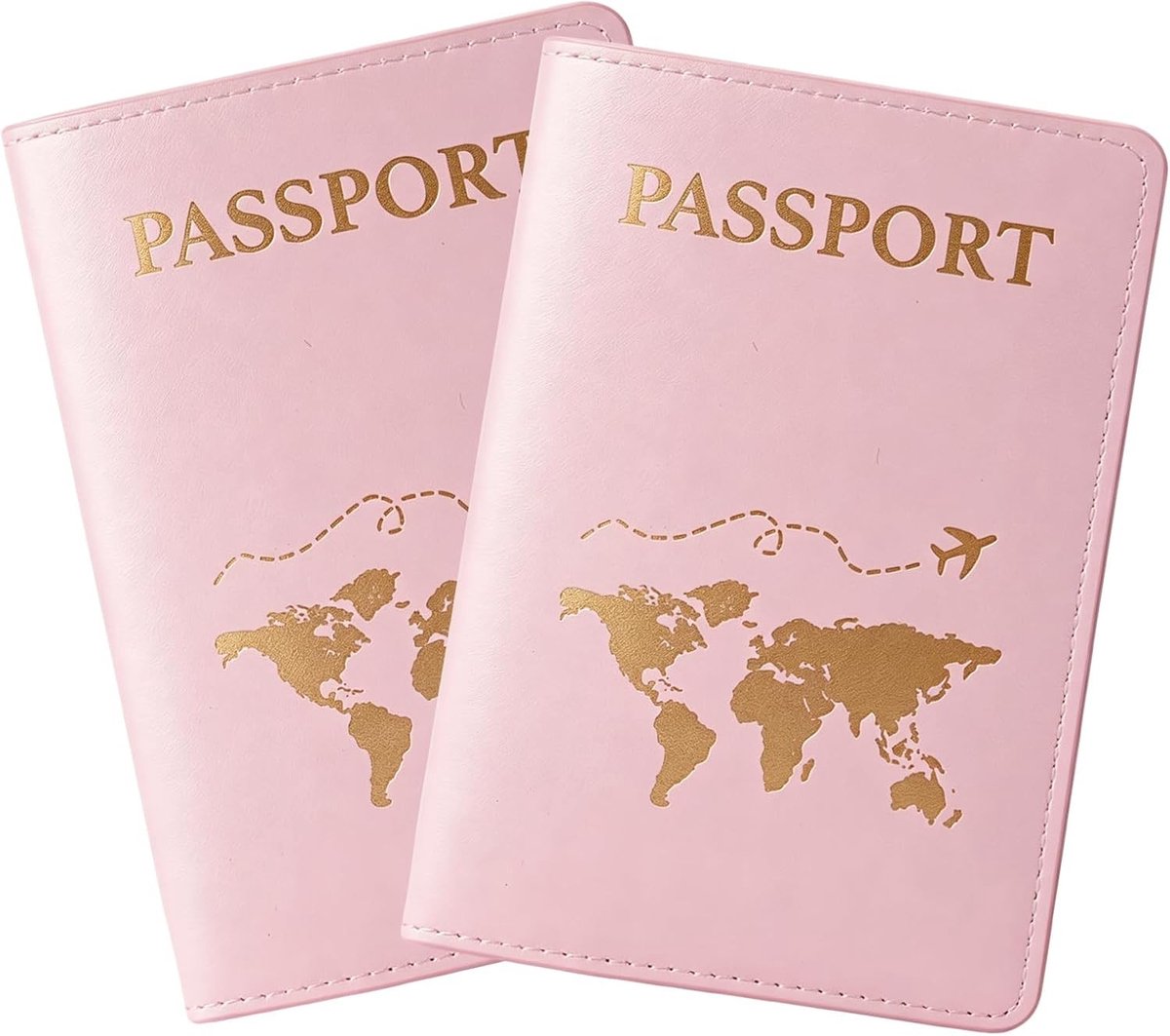 Beschermhoes voor reisdocumenten - 2 stuks, lichtgewicht PVC, wereldkaart motief, roze, ideaal voor vakantie en reizen