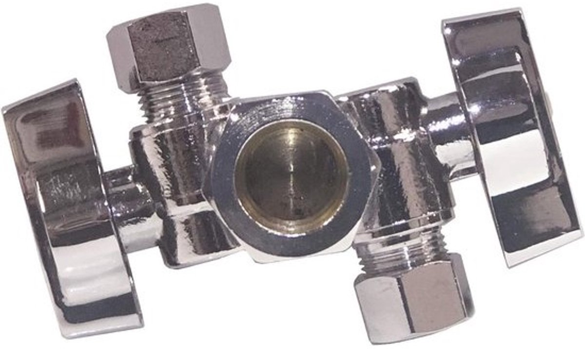 Hoekstopkraan Dubbele Handgrepen - Waterafsluiter Kogelkraan - Sanitaire Aansluitingen - Kwartdraai Bediening - 5/8" x 3/8" x 3/8" - Chroom