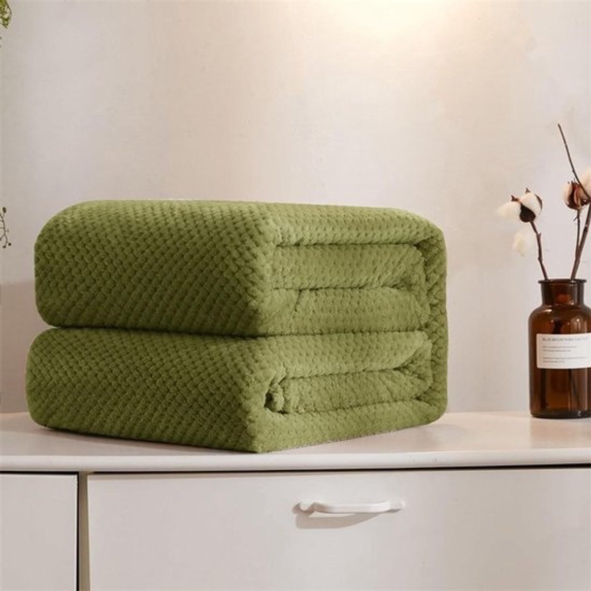 Fleece Deken - Sherpa Plaid - Gezelligheid Thuis - Super Zacht Warm - 160x200cm - Legergroen