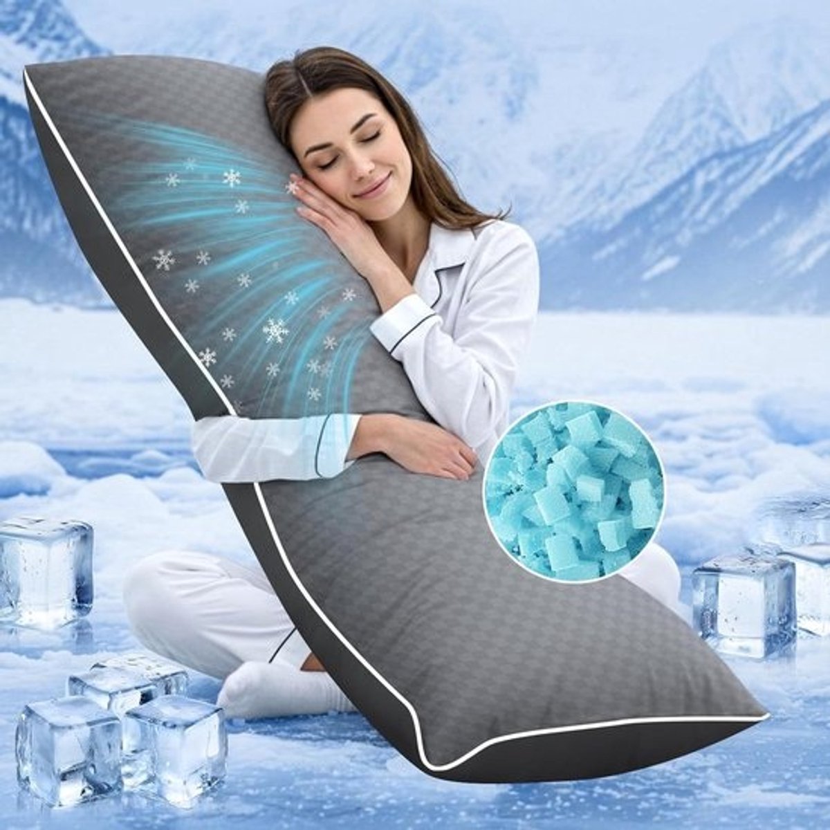 Koellichaamskussen - Slaapkussen - Comfortabel Slapen - Verstelbare Vulling - 50x137 cm - Grijs