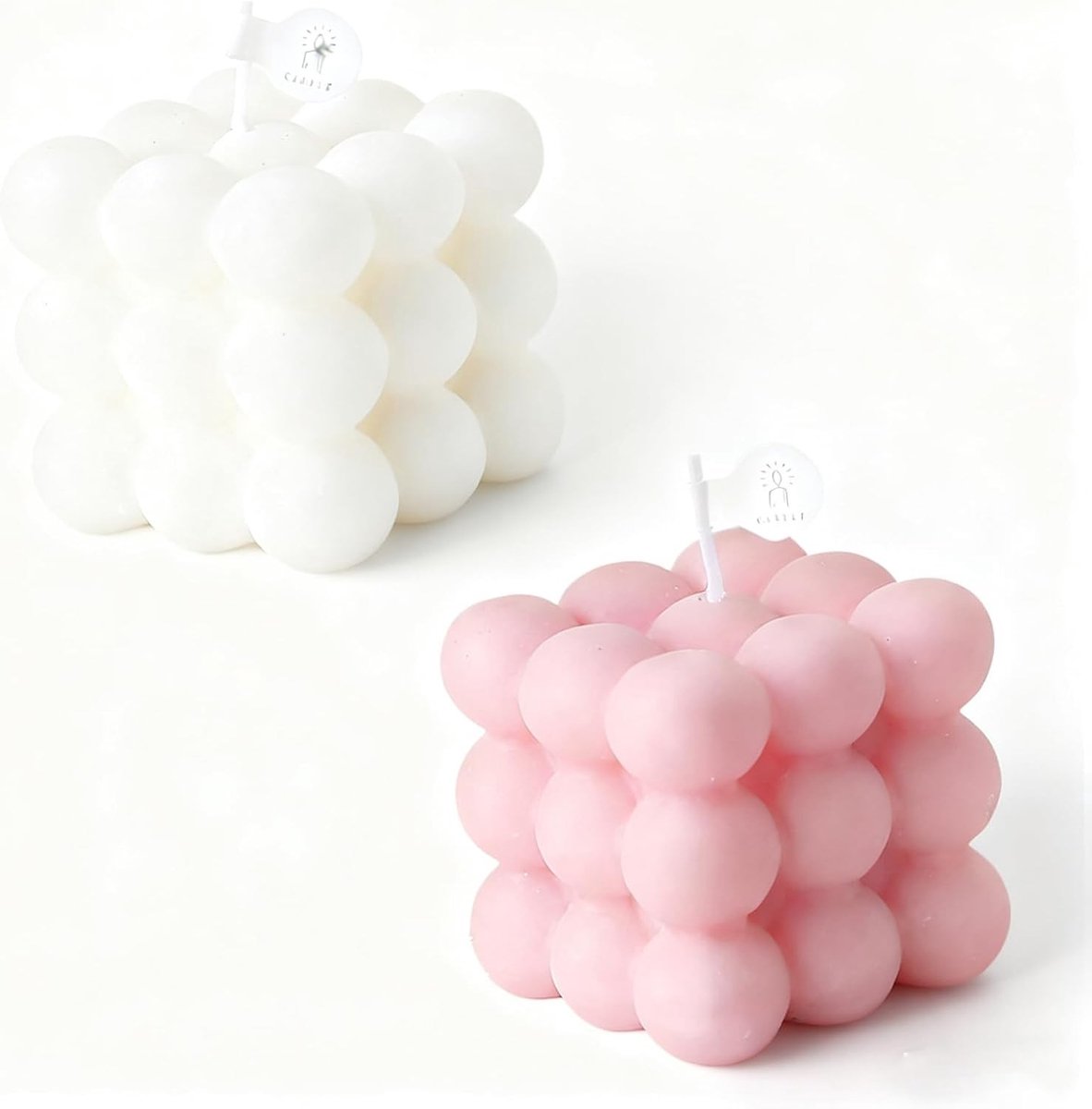 Geuroptionele Cube Kaarsen - 2 Stuks Soja Was Geurkaarsen voor Aromatherapie en Thuisdecoratie in Wit en Roze