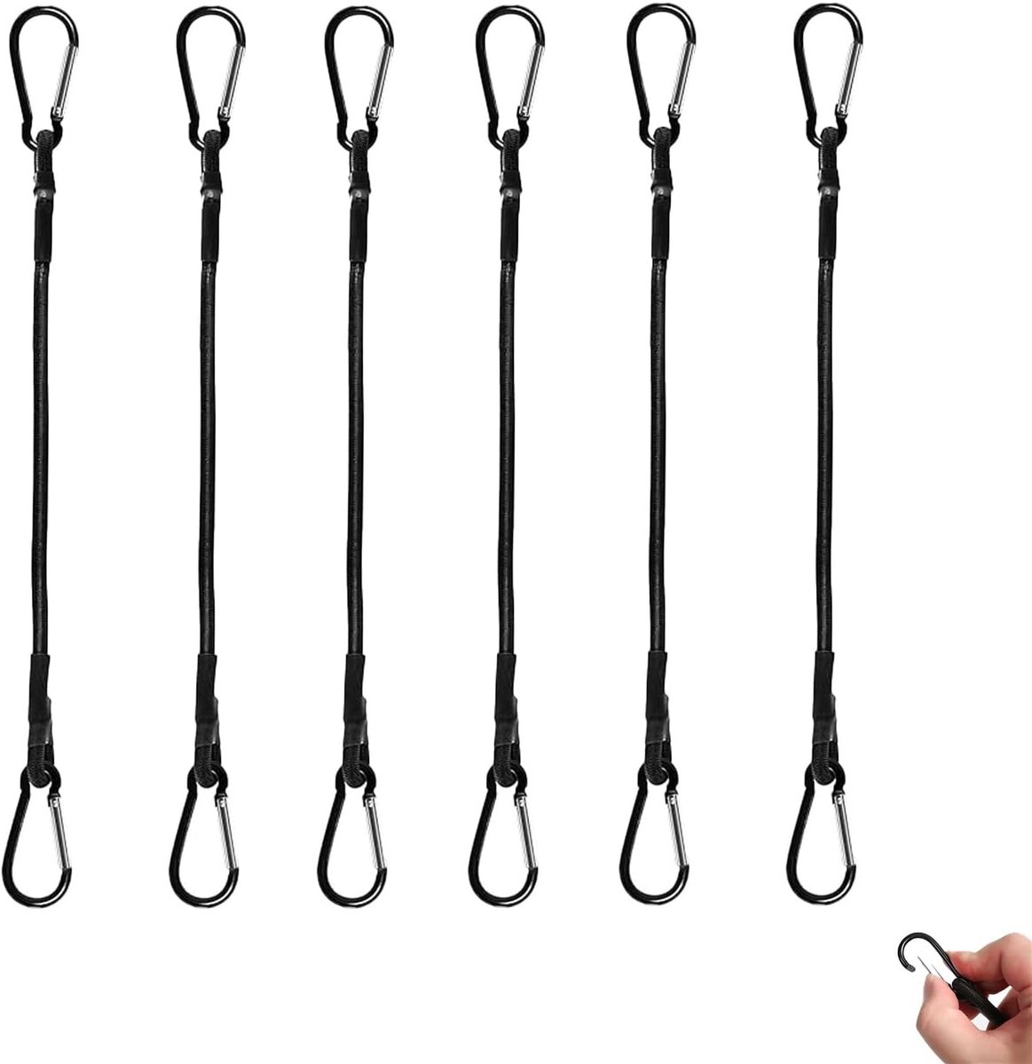 Set van 6 Elastische Bungee Touwen met Haakjes van 30 cm - Sterke Verbindingsriemen voor Kamperen, Tenten en Bagagebeveiliging
