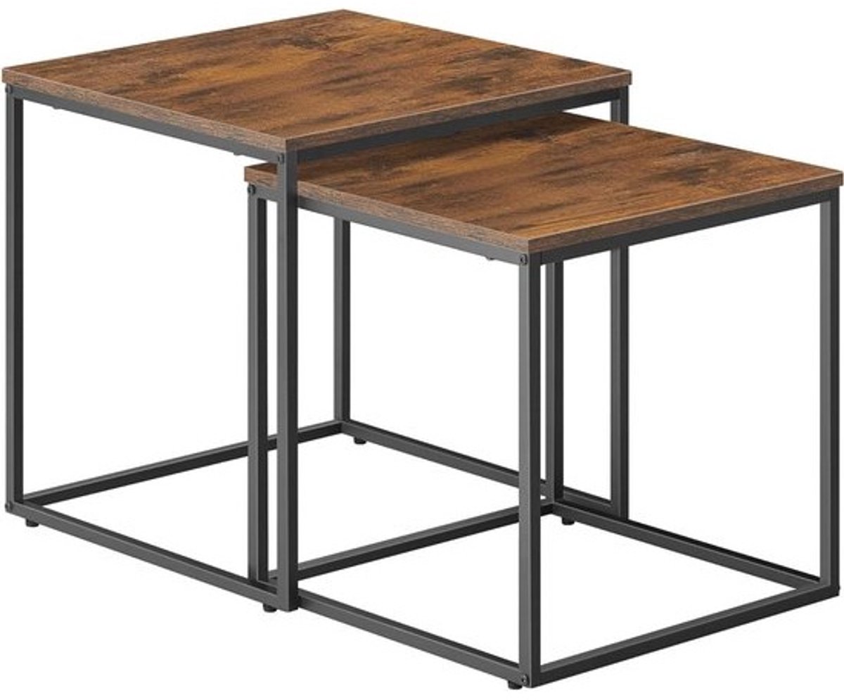 Salontafel Set - Bijzettafels Woonkamer - Decoratie Opbergen - In elkaar Schuifbaar - 50 x 50 cm - Rustiek Eiken