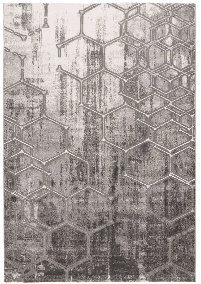Dutch XXL Modern Vloerkleed | Tapijt | Marmaris | Hexagon | Zilver | 160x230 cm