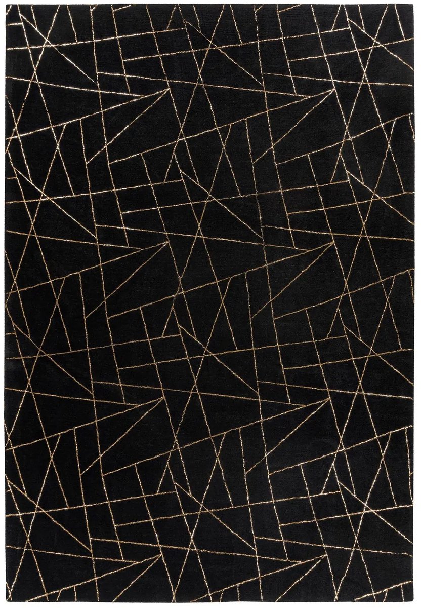 Dutch XXL Hoogpolig Vloerkleed | Tapijt | Bijou | Geometrisch | Zwart/Goud | 120x170 cm Zwart / Goud