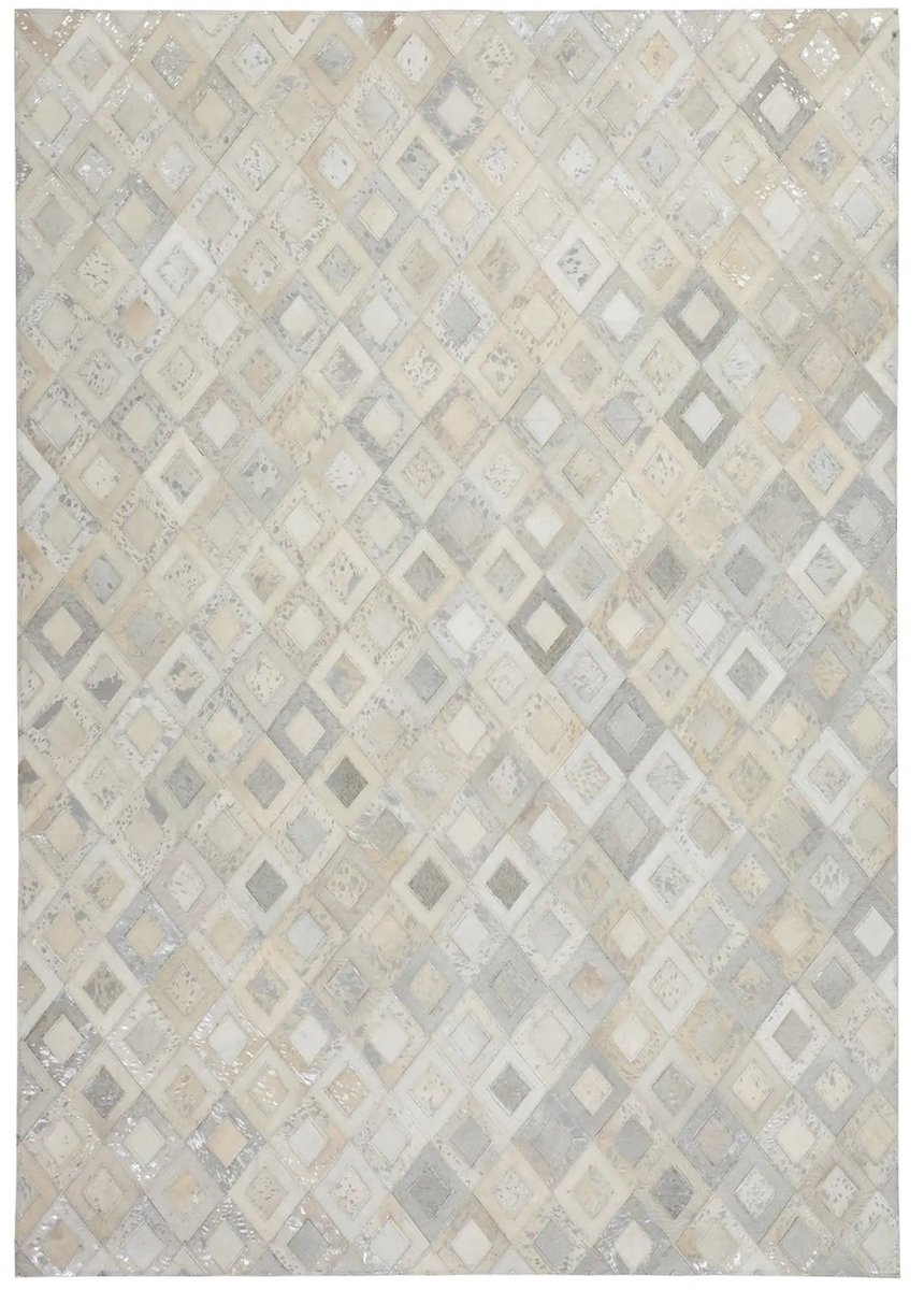 Dutch XXL Leren Vloerkleed | Tapijt | Spark | Ruiten | Grijs/Zilver | 160x230 cm