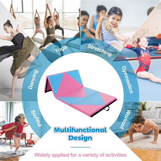 SureDeal® - Yogamatt - Opvouwbare Zachte Gymmat - Blauw - 240x117x5 cm - Roze + Blauw van suredeal — afbeelding 5
