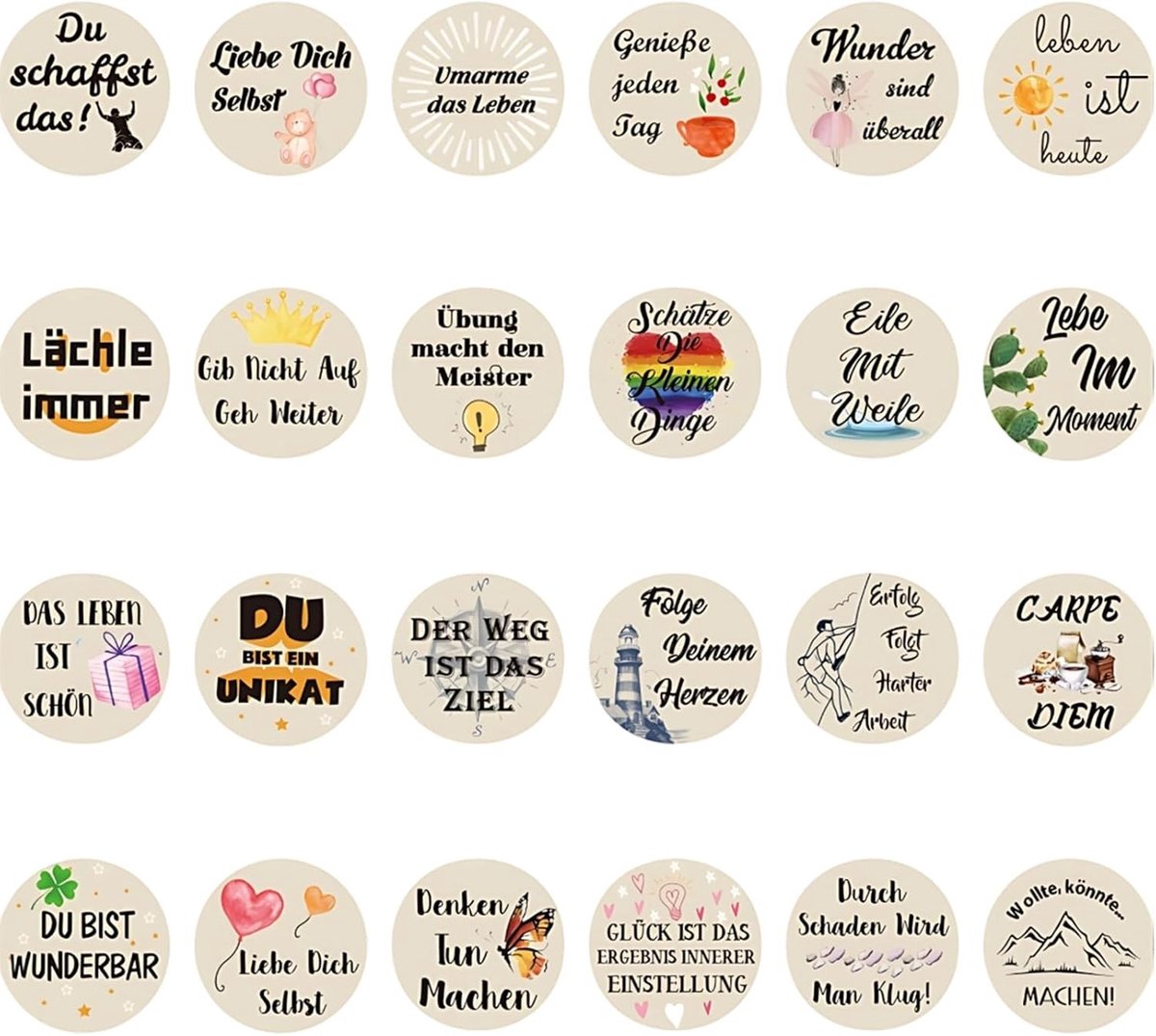 Mini-geluksbrengers van hout - 24 stuks met inspirerende spreuken, perfect als motivatiegeschenk, adventskalendervulling en kerstcadeau voor vrienden en familie