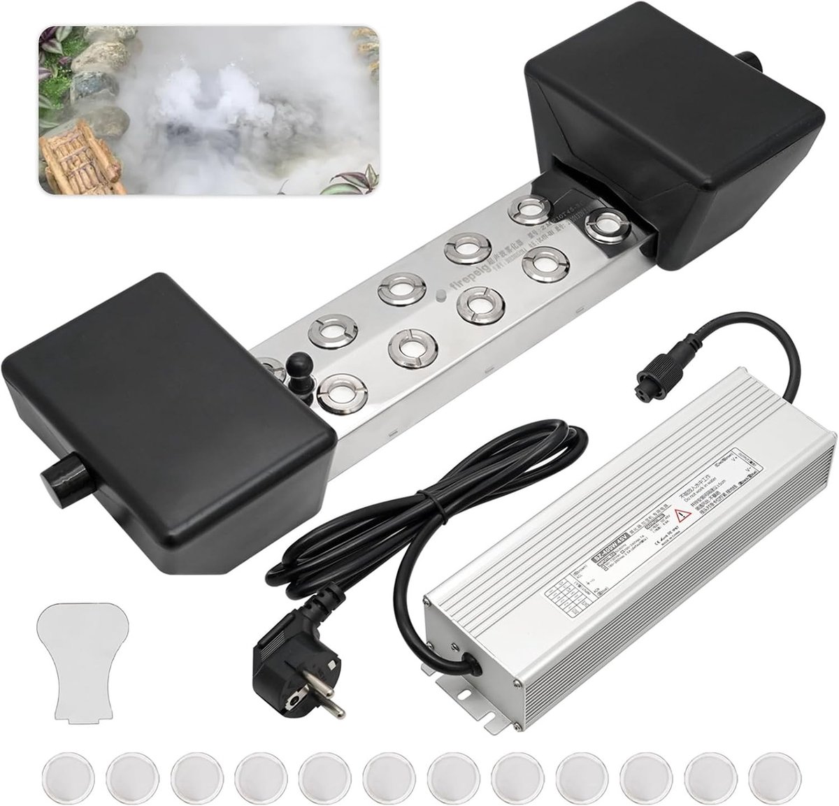 Ultrasone Mist Maker met 10 Koppen, 7L/H Vernevelaar voor Tuin en Glazen Container met 400W Voeding