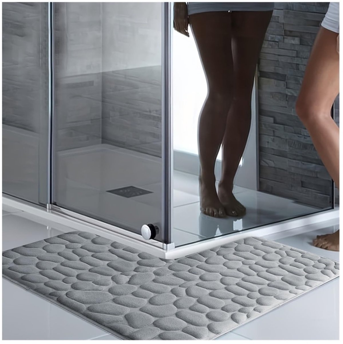 L-vormige badmat - Absorberend en antislip - Grijs 75 x 75 x 45 cm