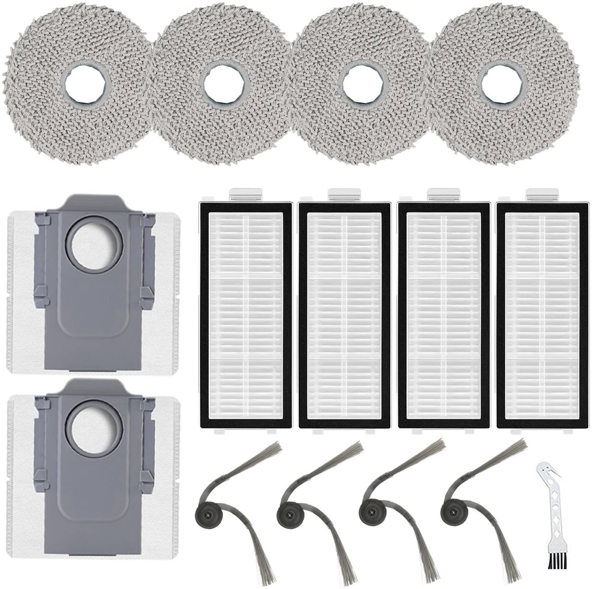 Accessoires voor Roborock Saros Z70 - 4 Schoonmaakdoeken + 2 Stofzakken + 4 Zijkwasten + 4 Filters