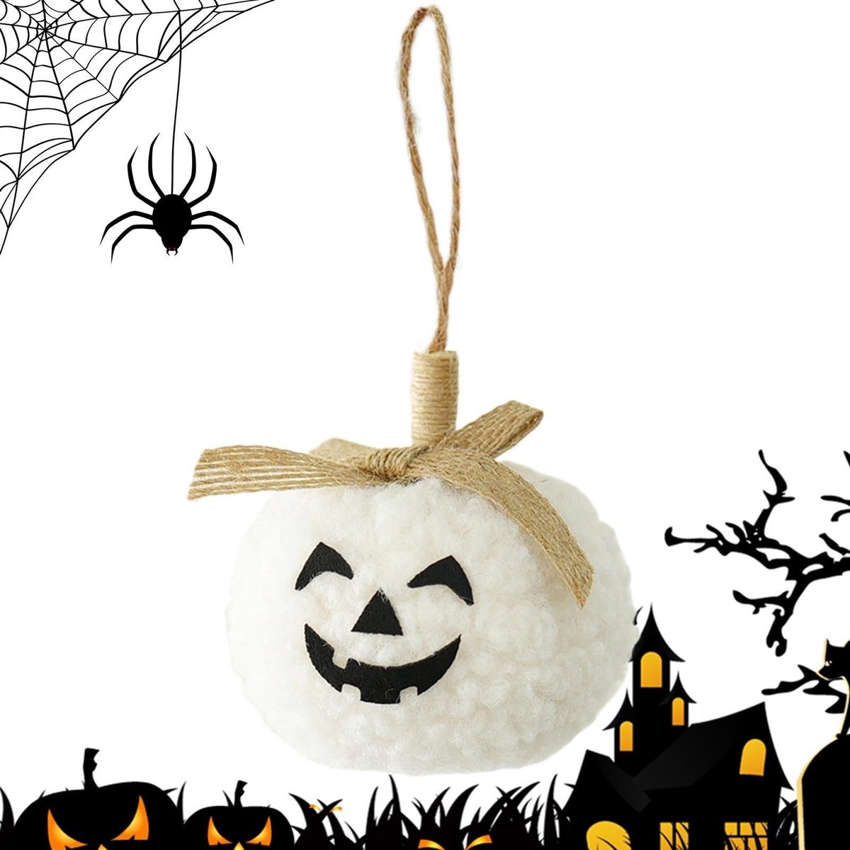 Halloween Boomversieringen - Geflockte Pompoenornamenten met Glimlachontwerp