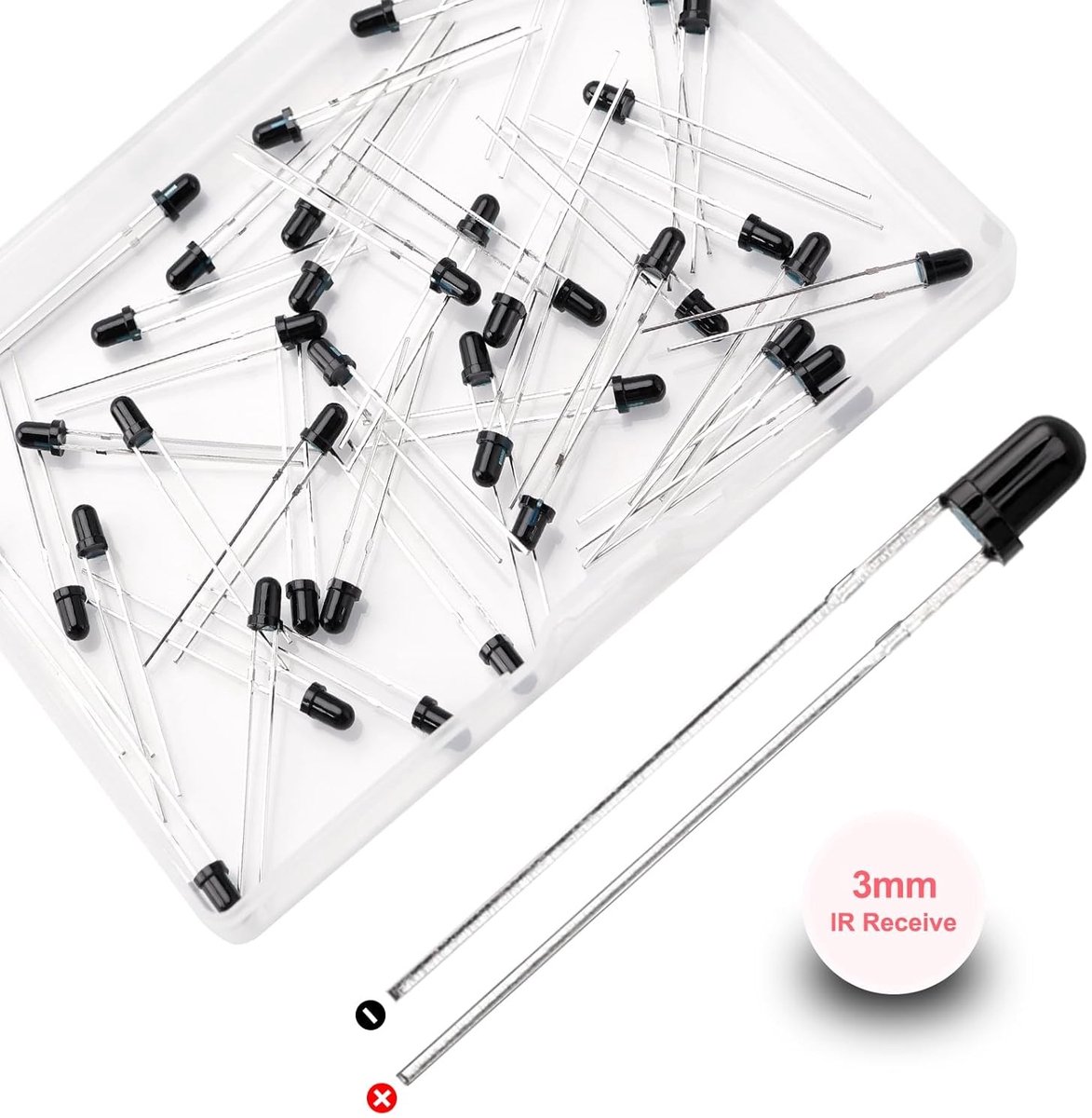 40 Stuks 3mm LED Infrarood Ontvanger, Infrarood Diode IR Ontvanger voor Elektronica en DIY Projecten