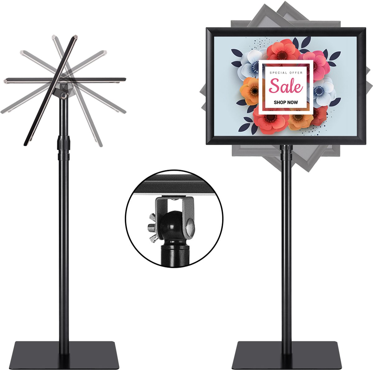 SureDeal® - Presenter - Verstelbare Sokkel Stoepbord - Poster - Zware Vierkante Metalen - 42x29,5 cm - Zwart