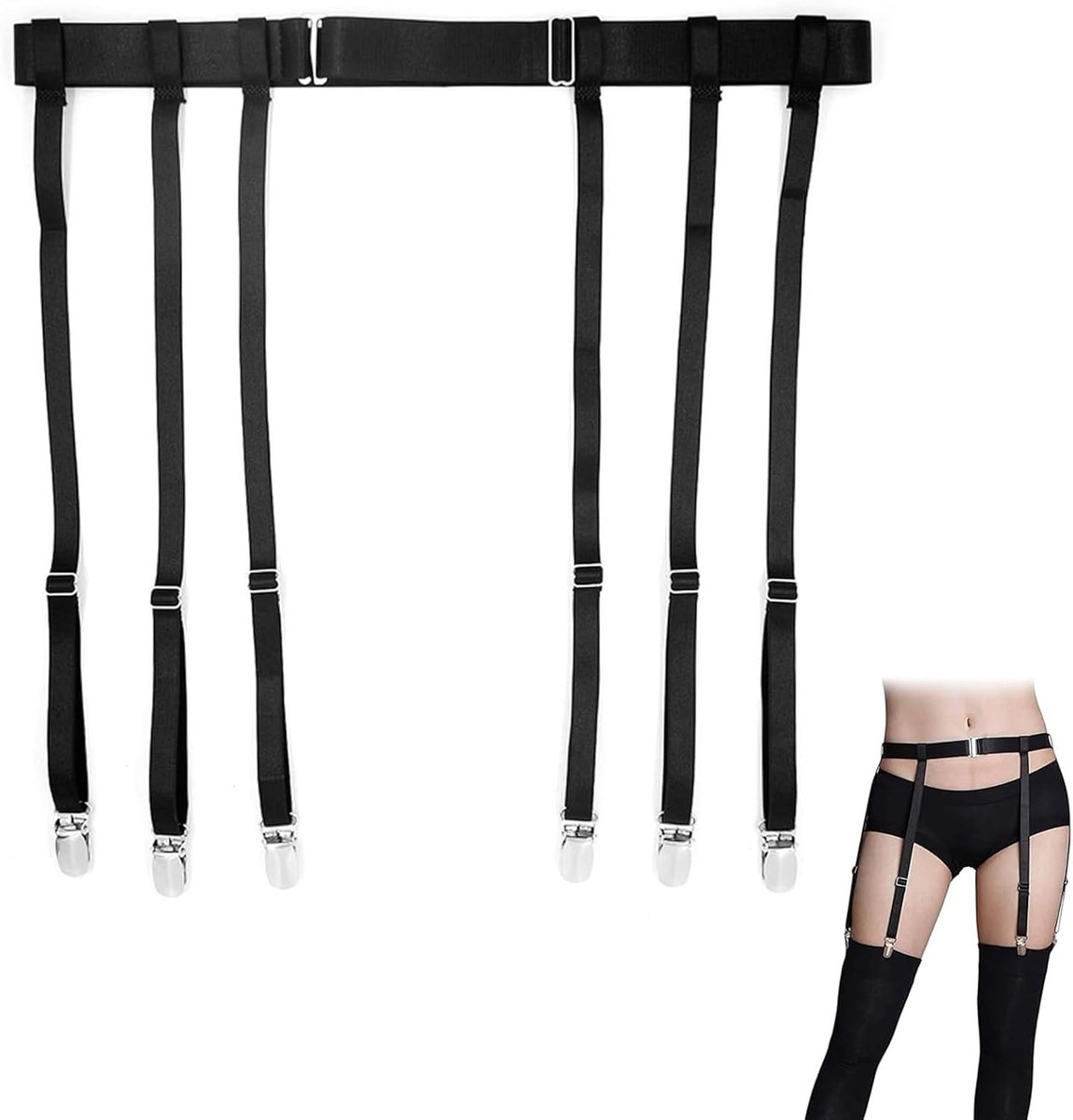 Elegante vrouwelijke ligas met verstelbare spanning, sterke metalen clips, perfect voor lange kousen, sexy lingerie, bruiloften en romantische cadeaus