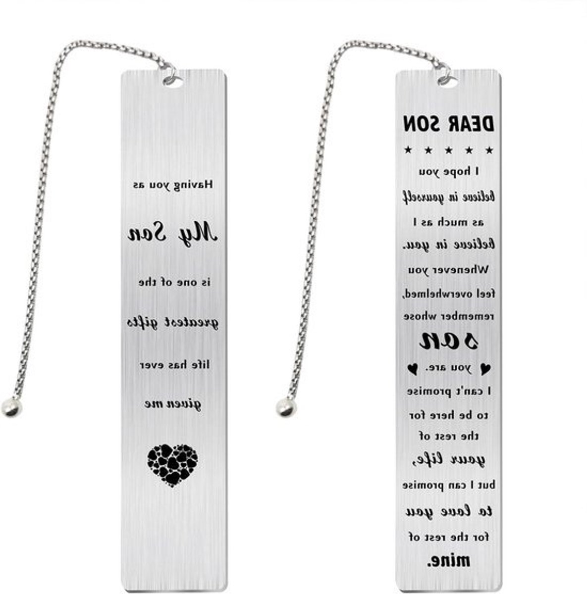 Bladwijzer voor Zoon - Boekenlegger Cadeau - Lezen Stimuleren - Roestvrij Staal - 13x2.5 cm - Zilver