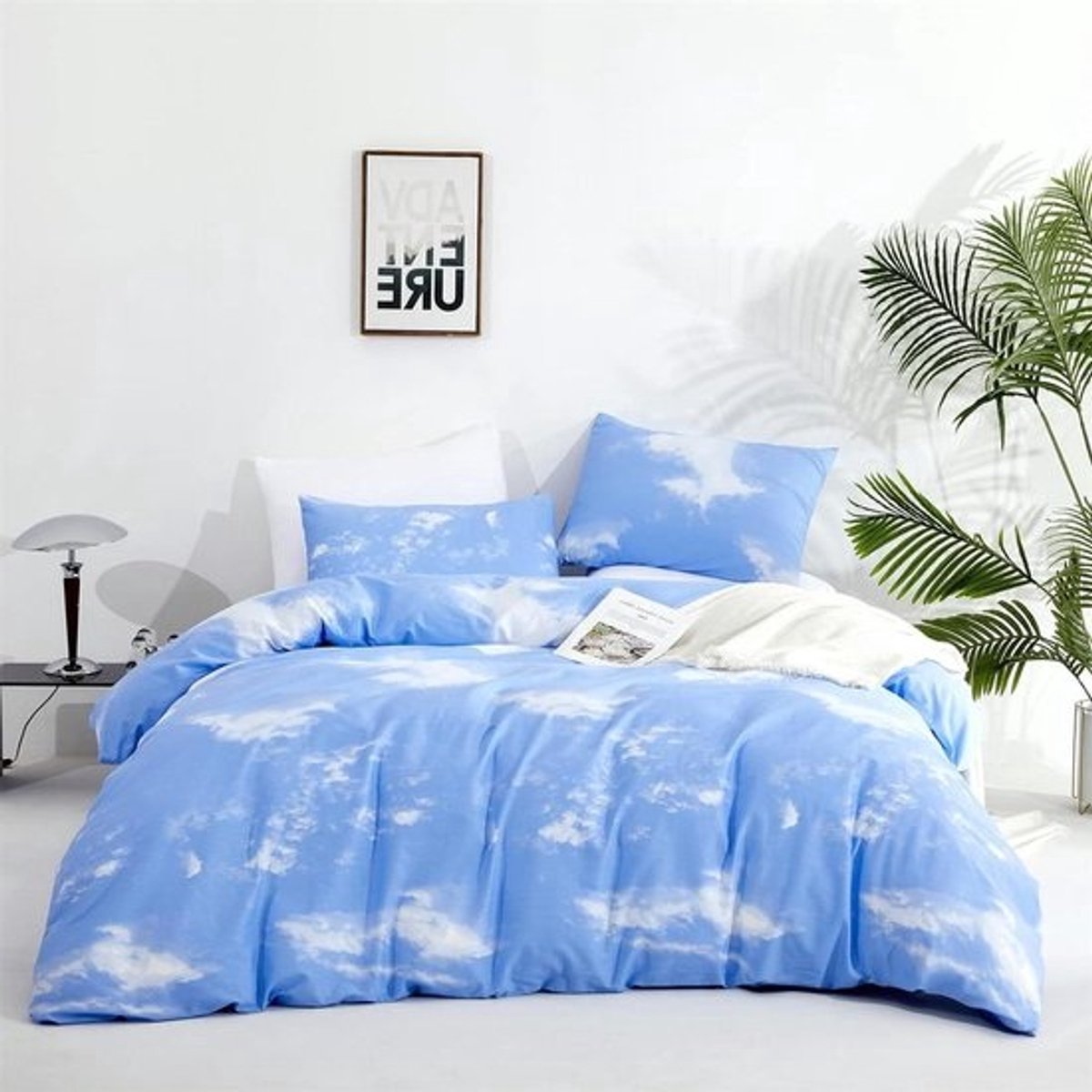 Dekbedset Katoen - Beddengoed Set - Slaapcomfort Verbeteren - Zacht Ademend Materiaal - Cal King 264 x 244 cm - Hemelsblauw